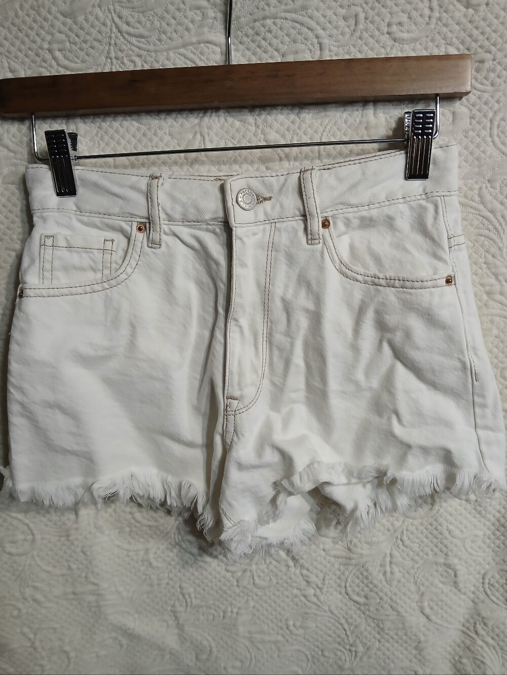 PacSun High Rise Festival Shorts Womens size 23 White Denim Cutoff Frayed Hem
